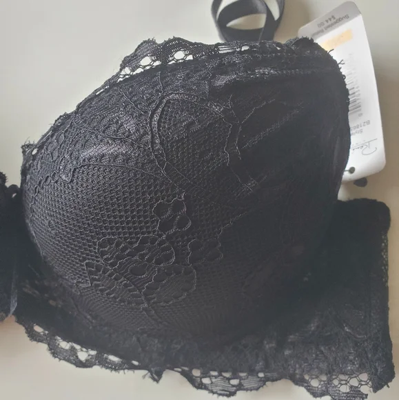 Rene Rofe Extreme Push Up Bra 34 A Womens Black Lace Overlay Underwired - Picture 2 of 7